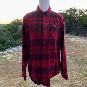 Columbia Men’s Red & Black Plaid Flannel Button-Down Shirt Size Small Outdoors